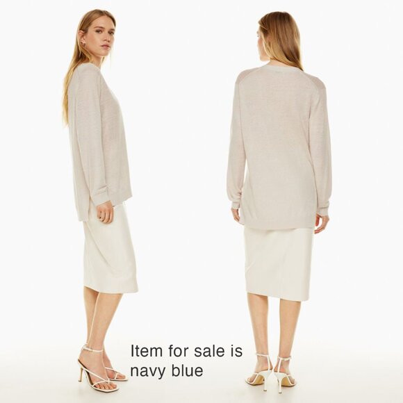 Aritzia Babaton V-Neck Midcentury 100% Linen Sweater – Navy – US Small - Picture 15 of 16